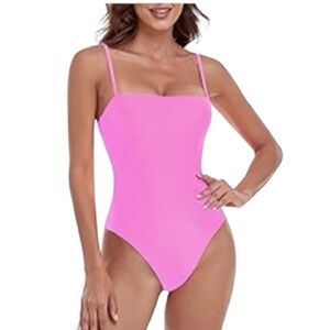 RELLECIGA Pink Bandeau One Piece Bathing Suit High Leg One Piece Swimsuit Sz XL